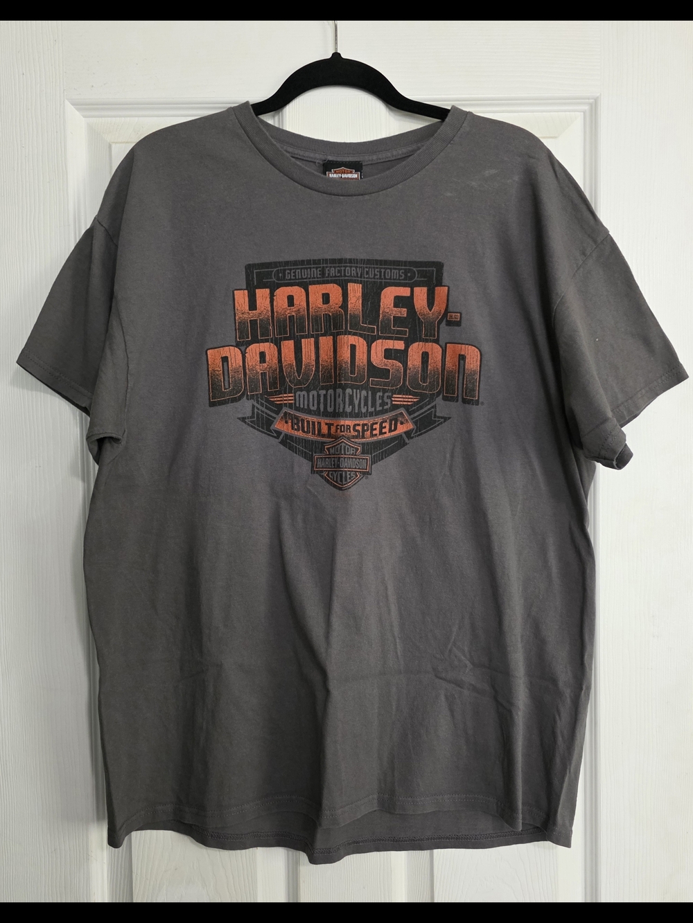 Hunters Moon Harley-Davidson Men's Gray Logo T-Shirt - Orange Graphic